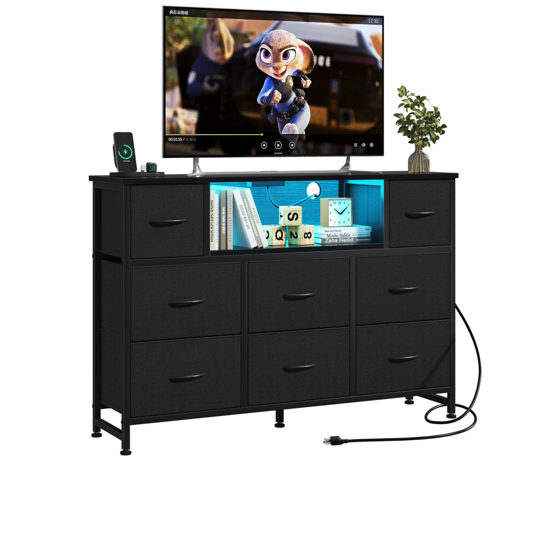 Storage Cabinet with 8 Fabric Drawers and Electrical Socket