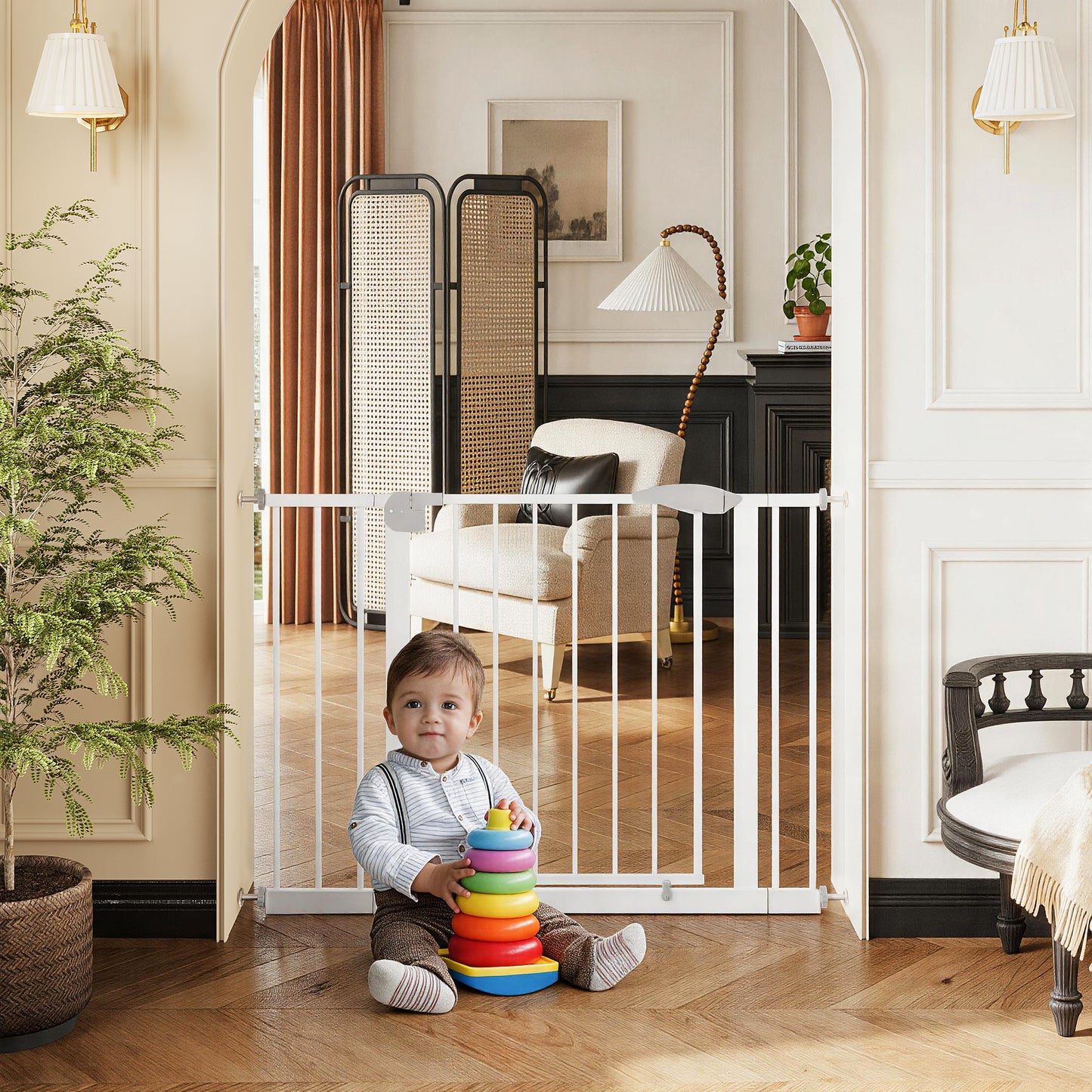 2-Pack Pressure-Mounted Baby Gate for Stairs & Doorways - White