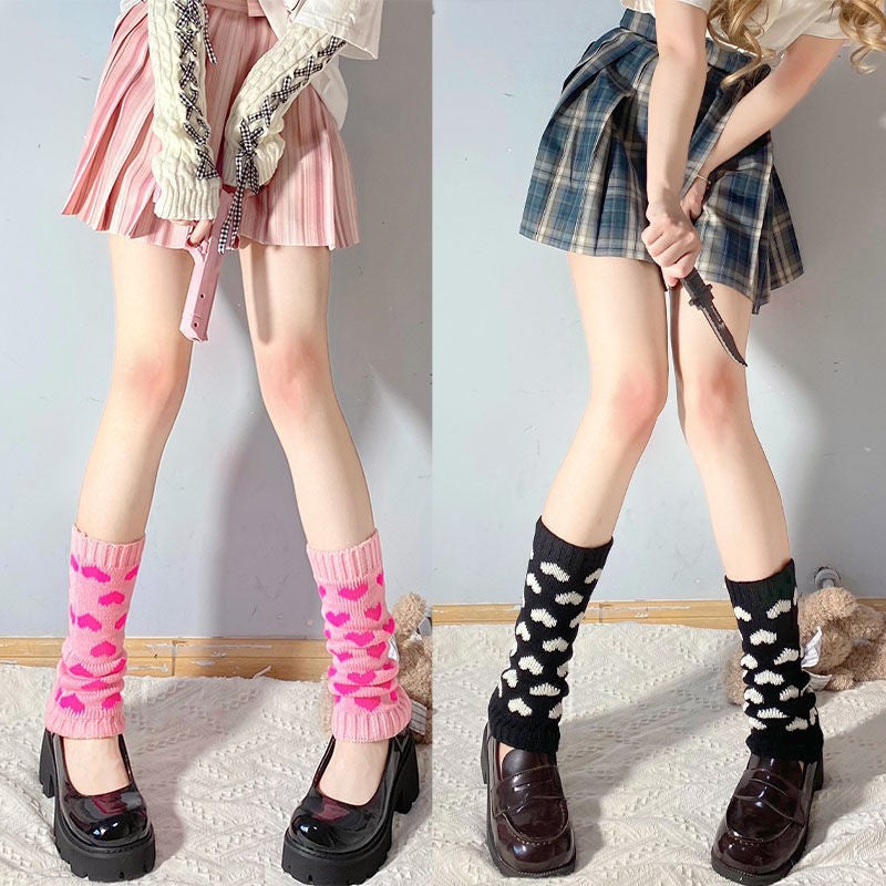 Knitted Love Foot Socks - Mid-Calf Free Size - Black & Pink