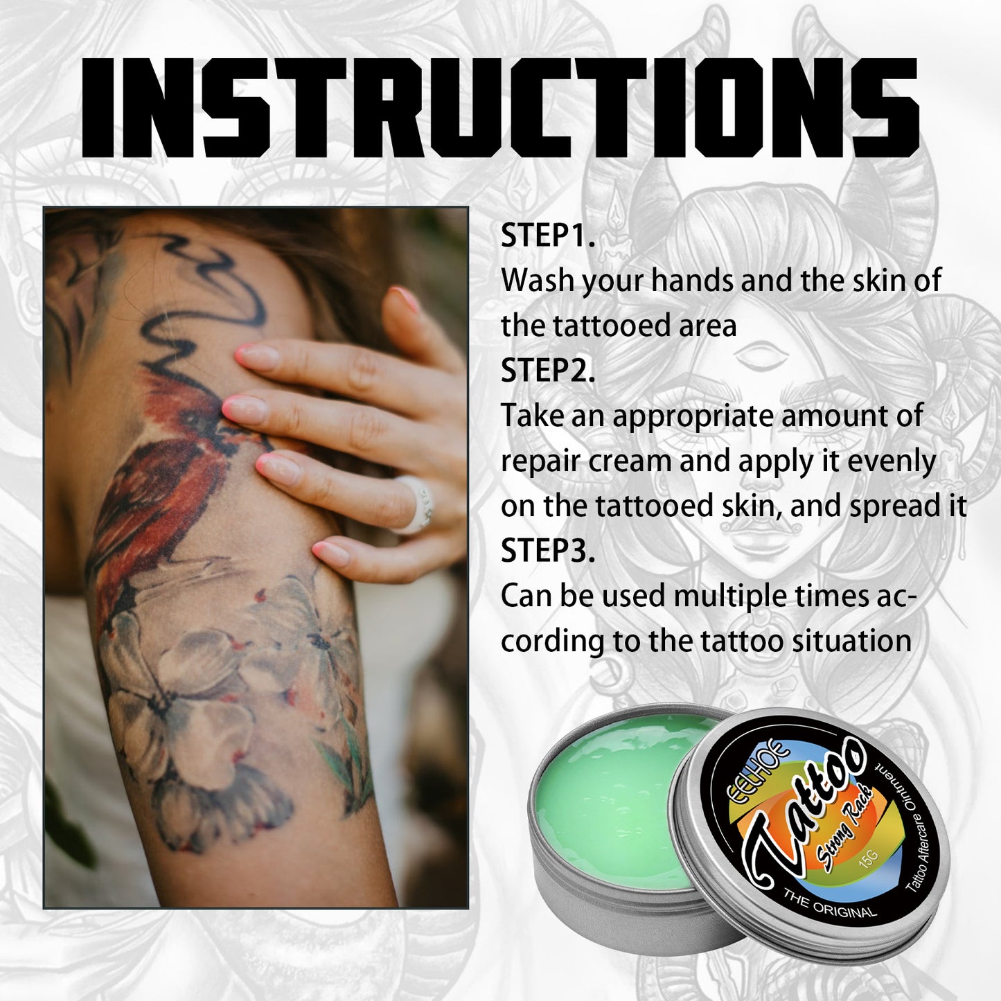 Tattoo Repair Cream with Jojoba Oil & Vitamin E - Moisturizing Color Fixer