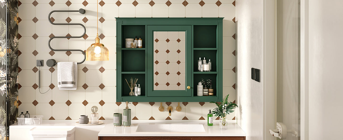 35'' x 28'' Wall Mounted Bathroom Storage Cabinet with Mirror - Green