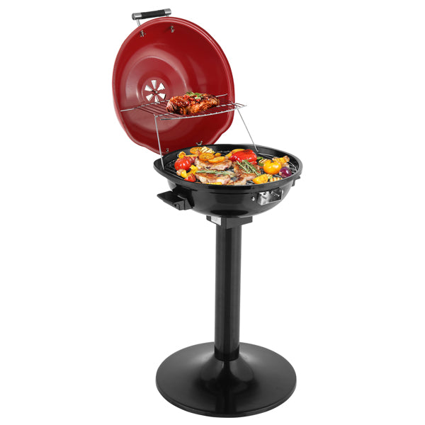 Electric Portable BBQ Grill with Stand, 1600W Indoor Outdoor Cooking, Red