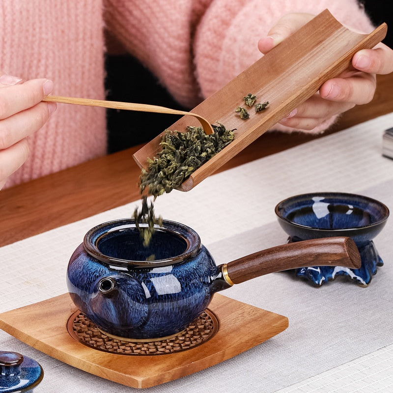 Minimalist Wooden Handle Tea Pot Set - Household Kitchen & Dining