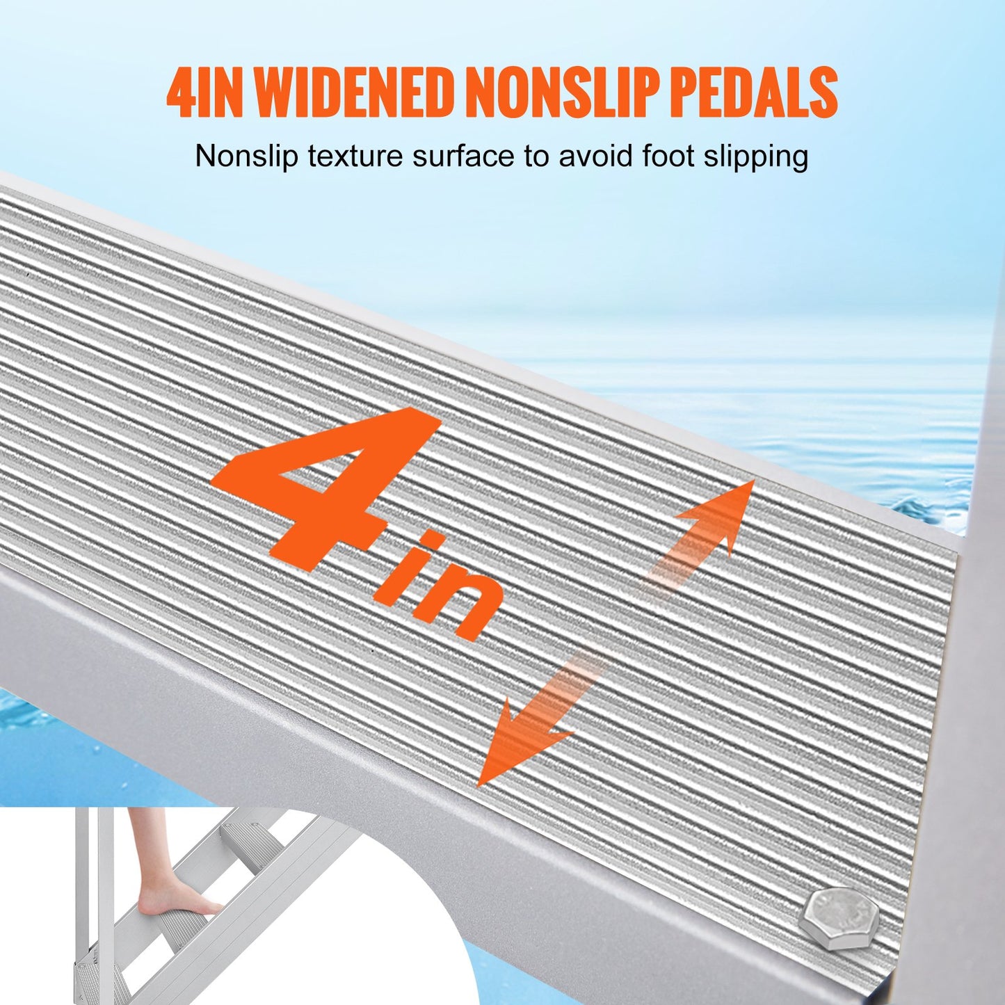 Adjustable Aluminum Dock Ladder with Dual Handrails, 4 Steps, 500 Lb Capacity