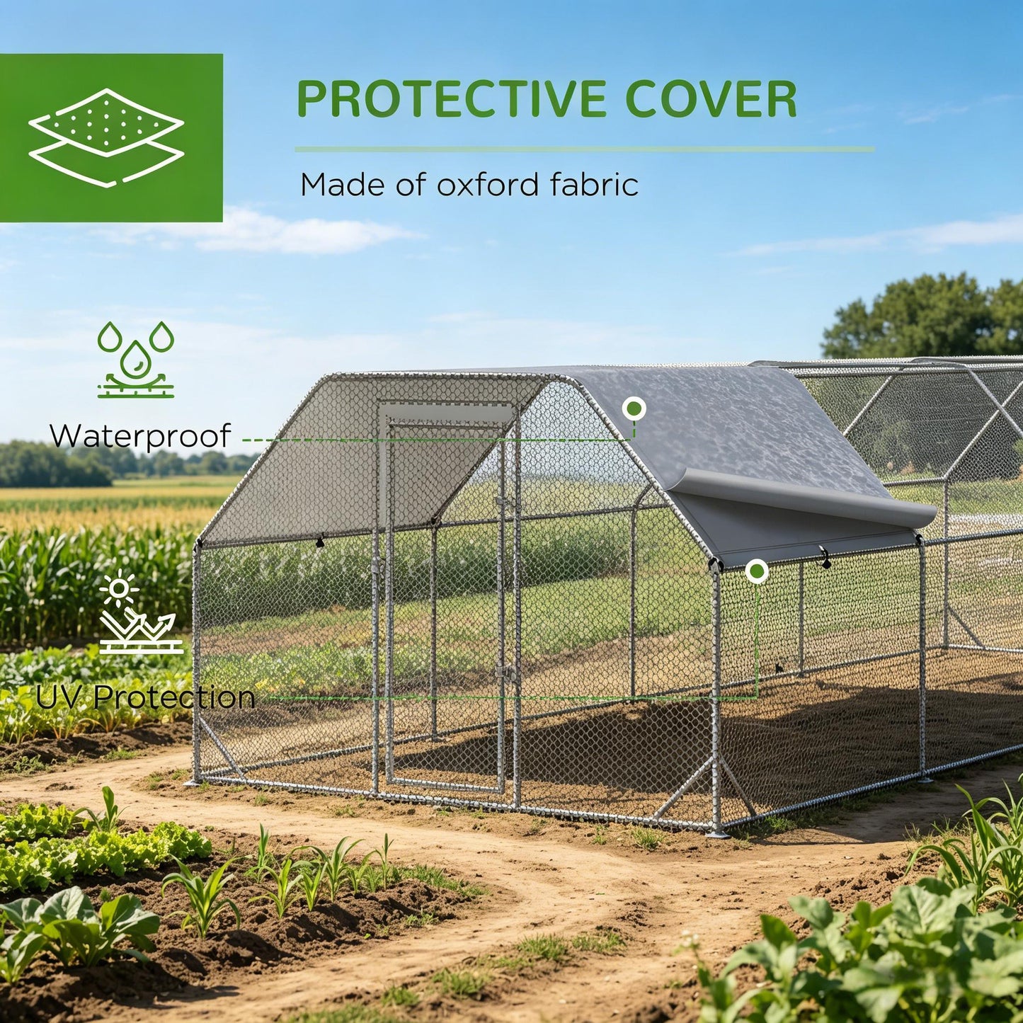 Large Metal Chicken Coop with Waterproof Cover - 24.9' x 9.2'