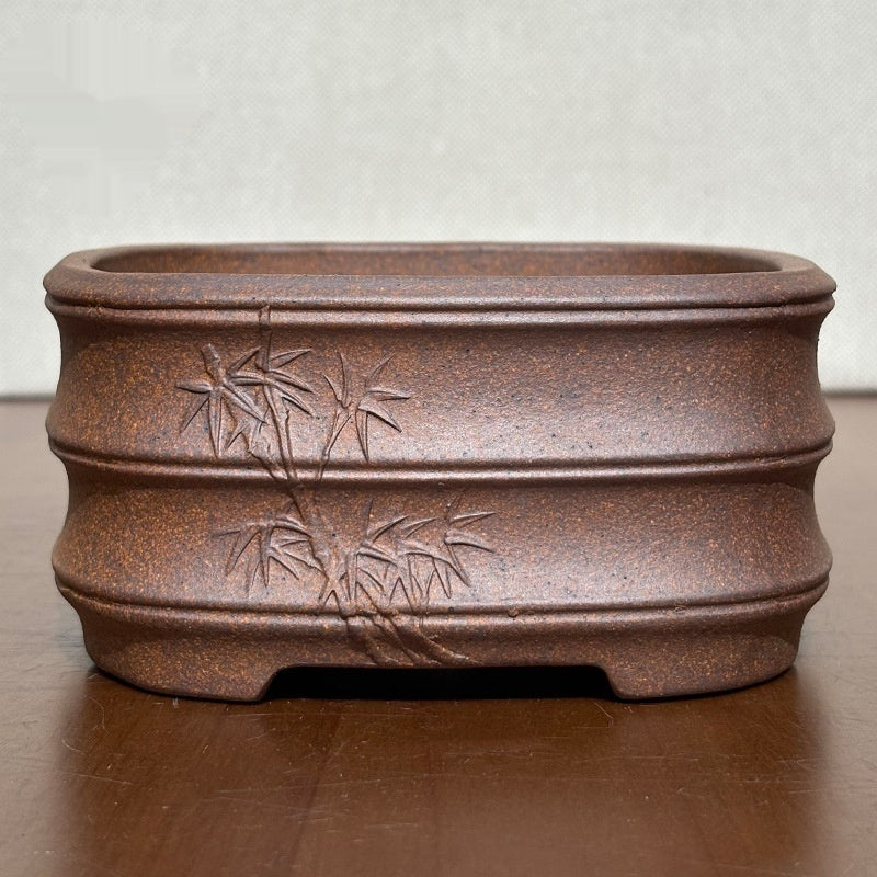 Hand-Carved Yixing Clay Flower Pot in Light Brown - Home & Garden