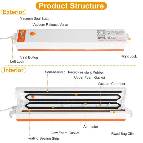 Electric Food Vacuum Sealer Machine for Kitchen - Compact Automatic Sealing System