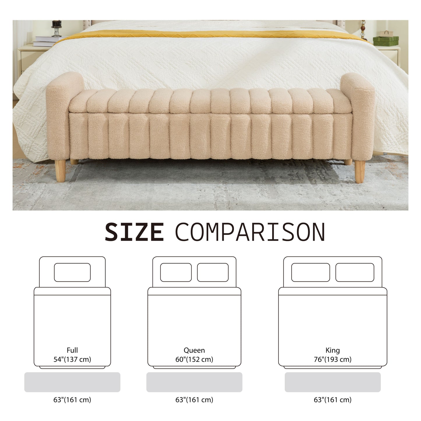 63.4" Modern Upholstered End of Bed Bench - Wheat Storage Seat