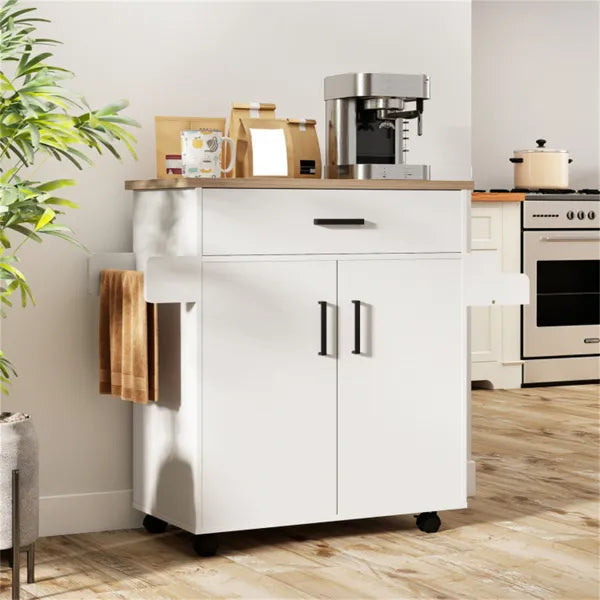 41.5" Rolling Kitchen Island Cart With Storage, White Drawer &