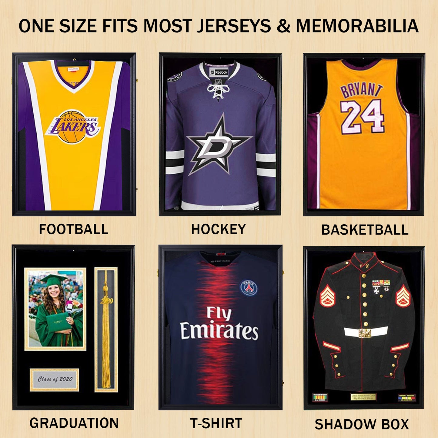 Jersey Display Case 24 x 32in - Wall Mounted Shirt Frame with UV Protection