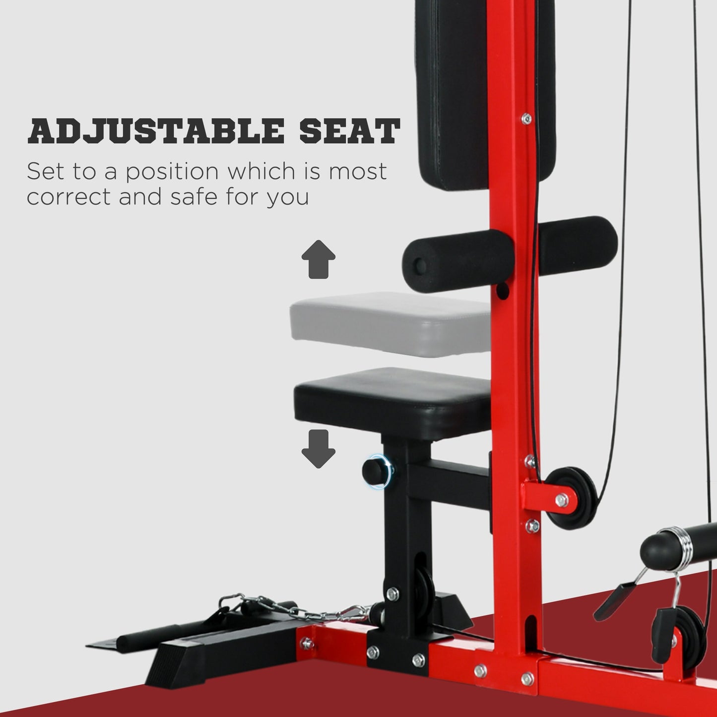 Lat Pulldown Machine with Adjustable Seat & Low Row Pulley - Red