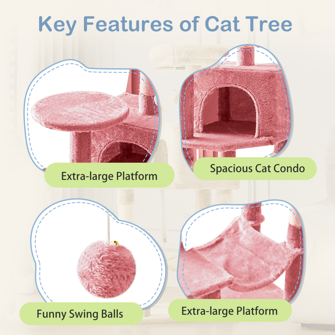 44-Inch Multi-Level Cat Tree Tower with Scratching Posts, Platforms & Hammock