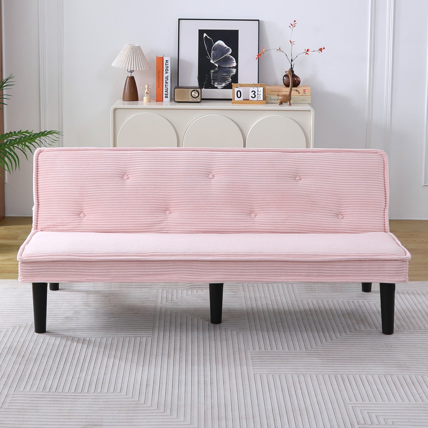 66-Inch Pink Corduroy Sofa Bed - Versatile Living Room Furniture