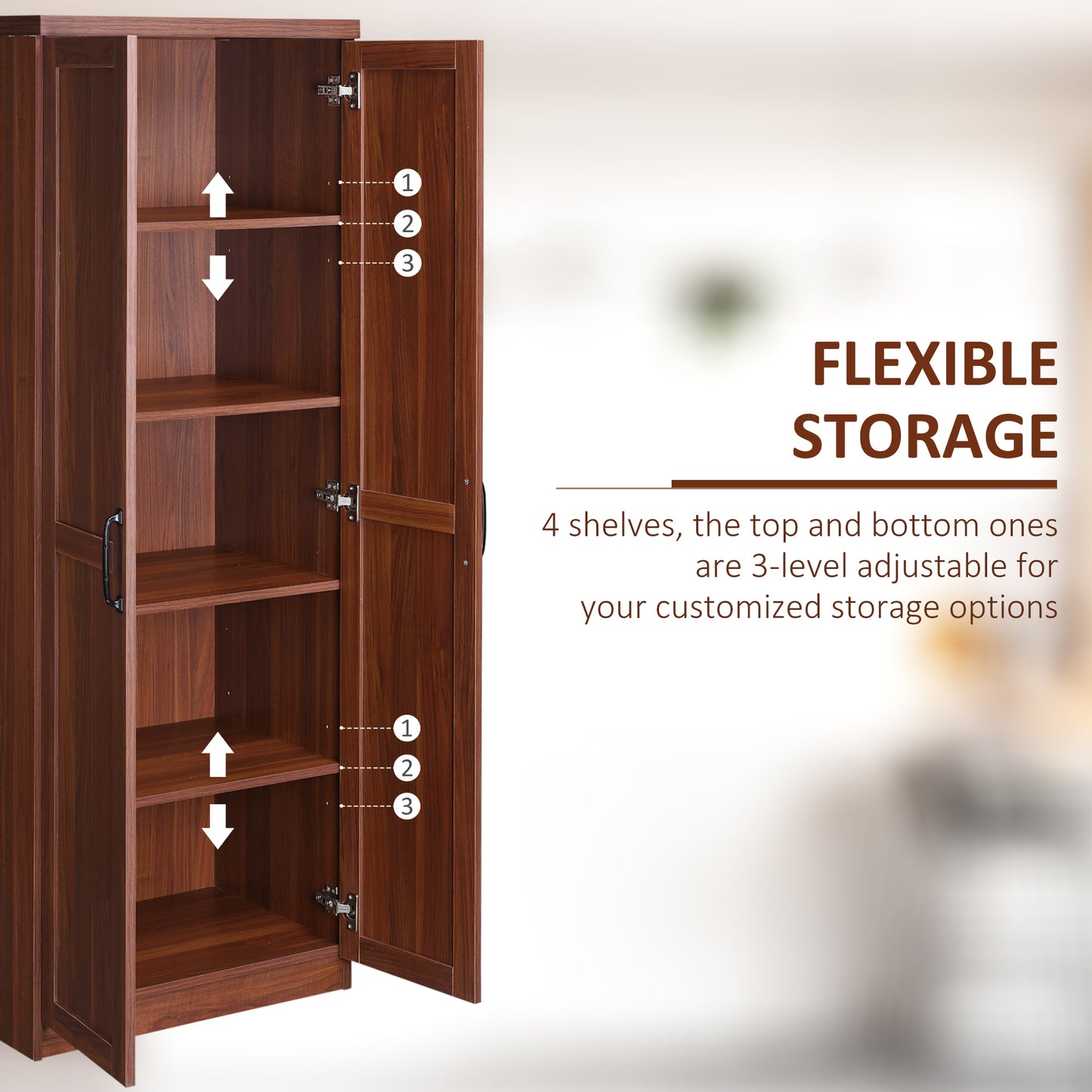 Freestanding 63" Kitchen Pantry Storage Cabinet with Adjustable Shelves - Brown