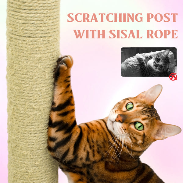 Pink 71-Inch Cat Tree with Condo, Removable Flower Cushion & Hammock