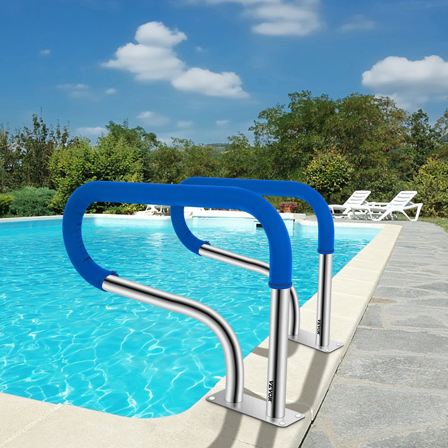 Swimming Pool Handrail 4ft Stainless Steel Stair Rail with Nylon Grip & Base Plate