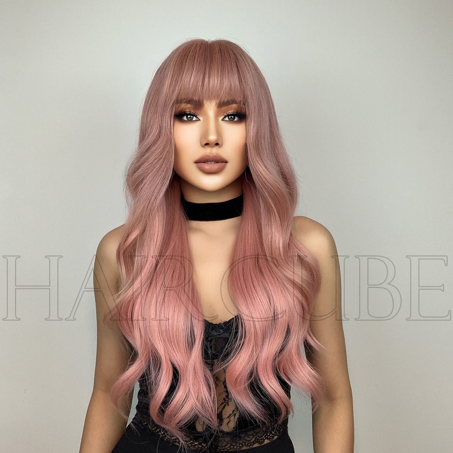 Pink Long Curly Wig for Women - 24 Inch Synthetic Hair Extension