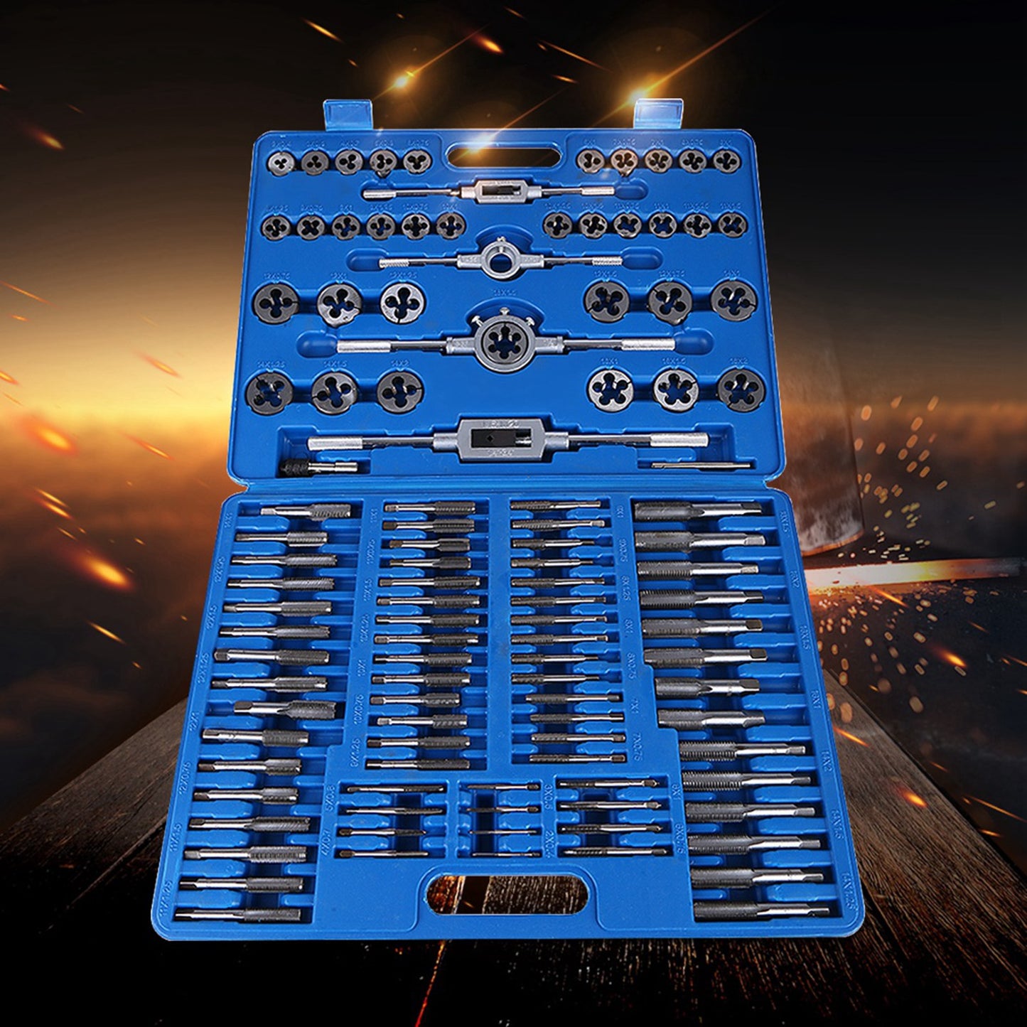 Heavy Duty 110pcs Thread Taps Dies Set with Wrench for Metalworking