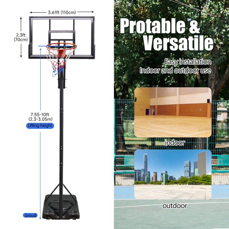 Adjustable Portable Basketball Hoop - 7.55 to 10 Ft Height