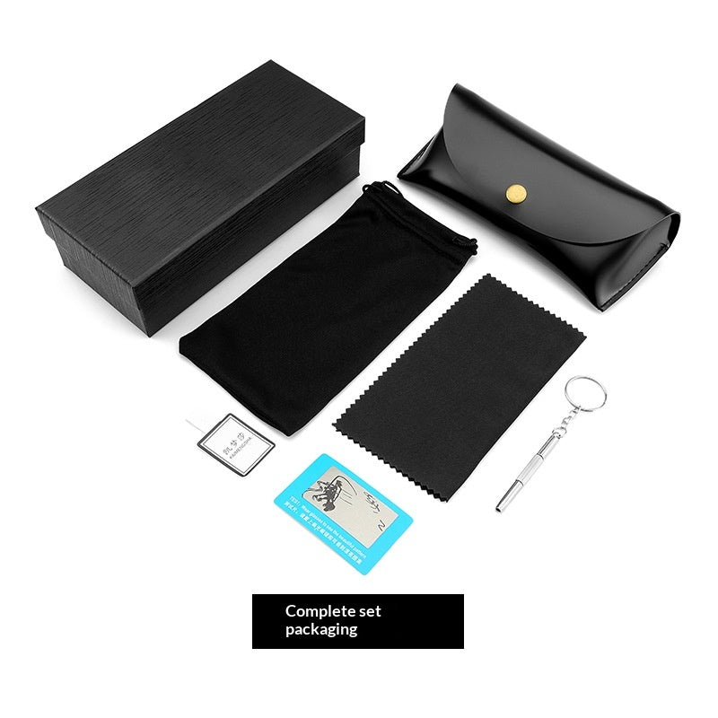 Leather Sunglasses Case Set with Cleaning Tools - Foldable Portable Storage