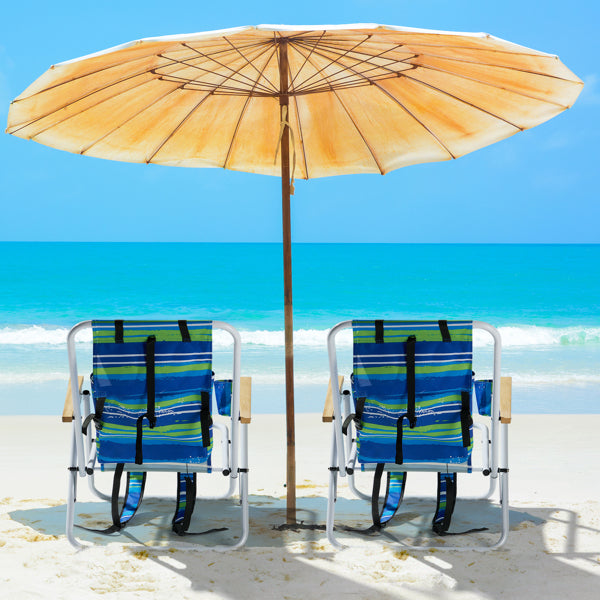 Folding Beach Chair Set of 2 - 4-Position Portable Camping Chairs with Headrest and Cup Holder