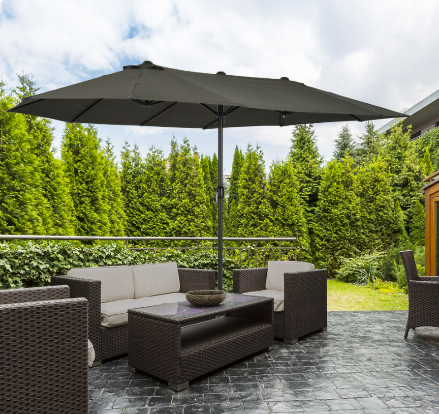 15ft Double-Sided Patio Umbrella with Crank - Gray