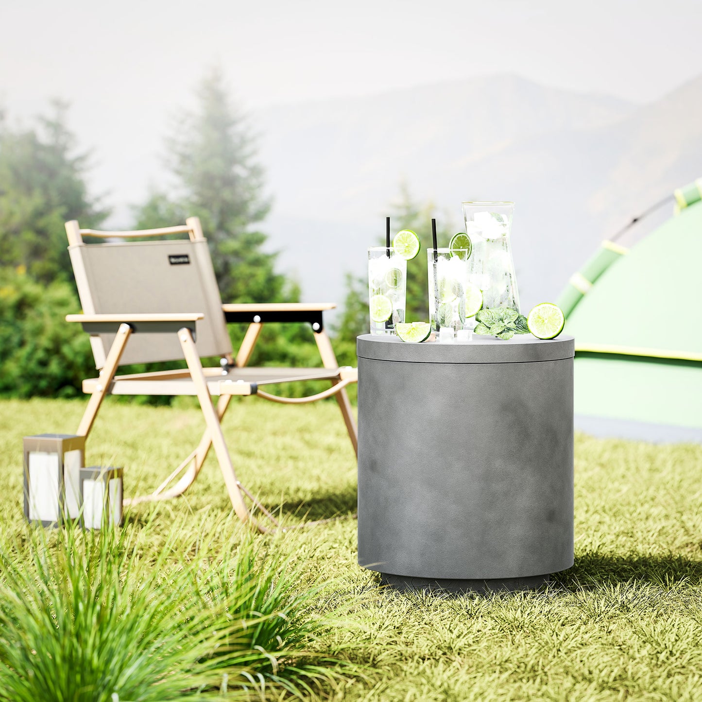2.6 Gal Outdoor Cooler Table - 3-in-1 Storage & Ice Bucket - Gray