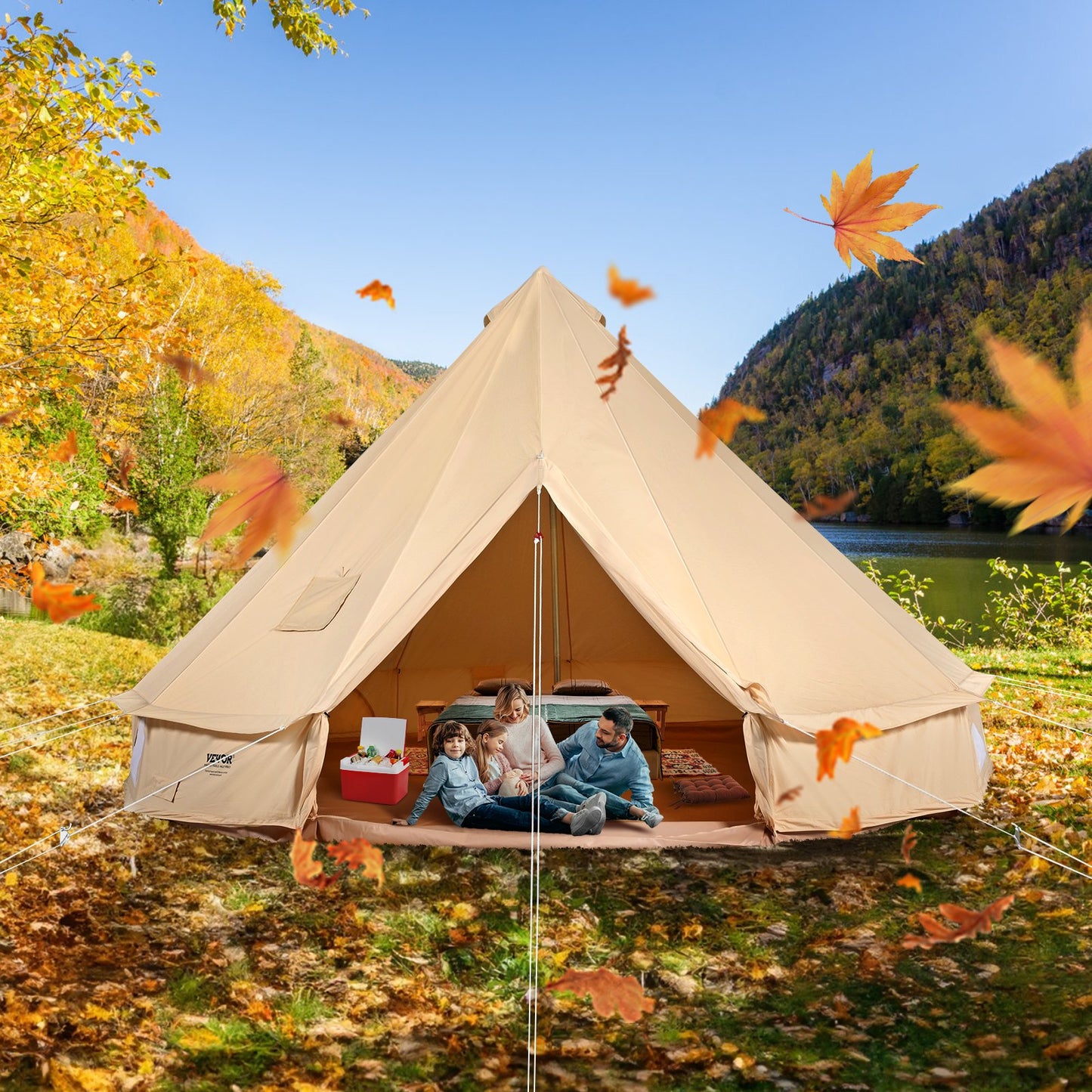12 Person Canvas Bell Tent with Stove Jack Waterproof Breathable Large Yurt for Family Camping - 23x23 ft Beige
