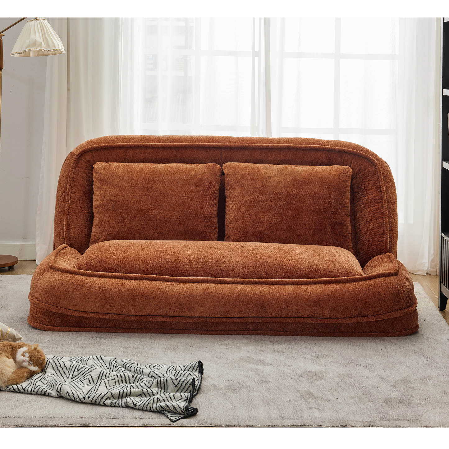 Extra Large Chenille Lazy Sofa Loveseat for Humans & Pets - Orange
