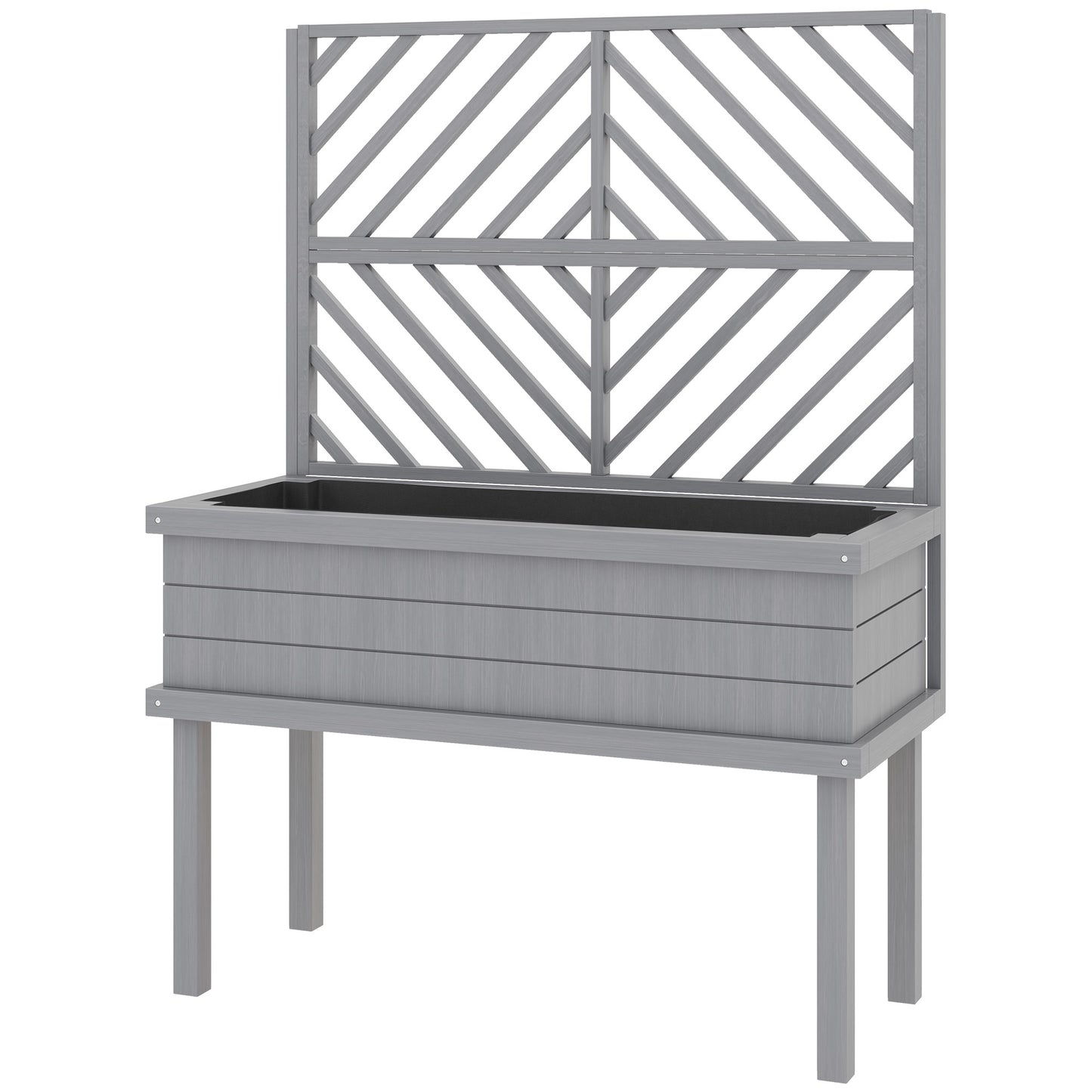 Wood Planter with Trellis for Climbing Plants - Raised Garden Bed, Gray