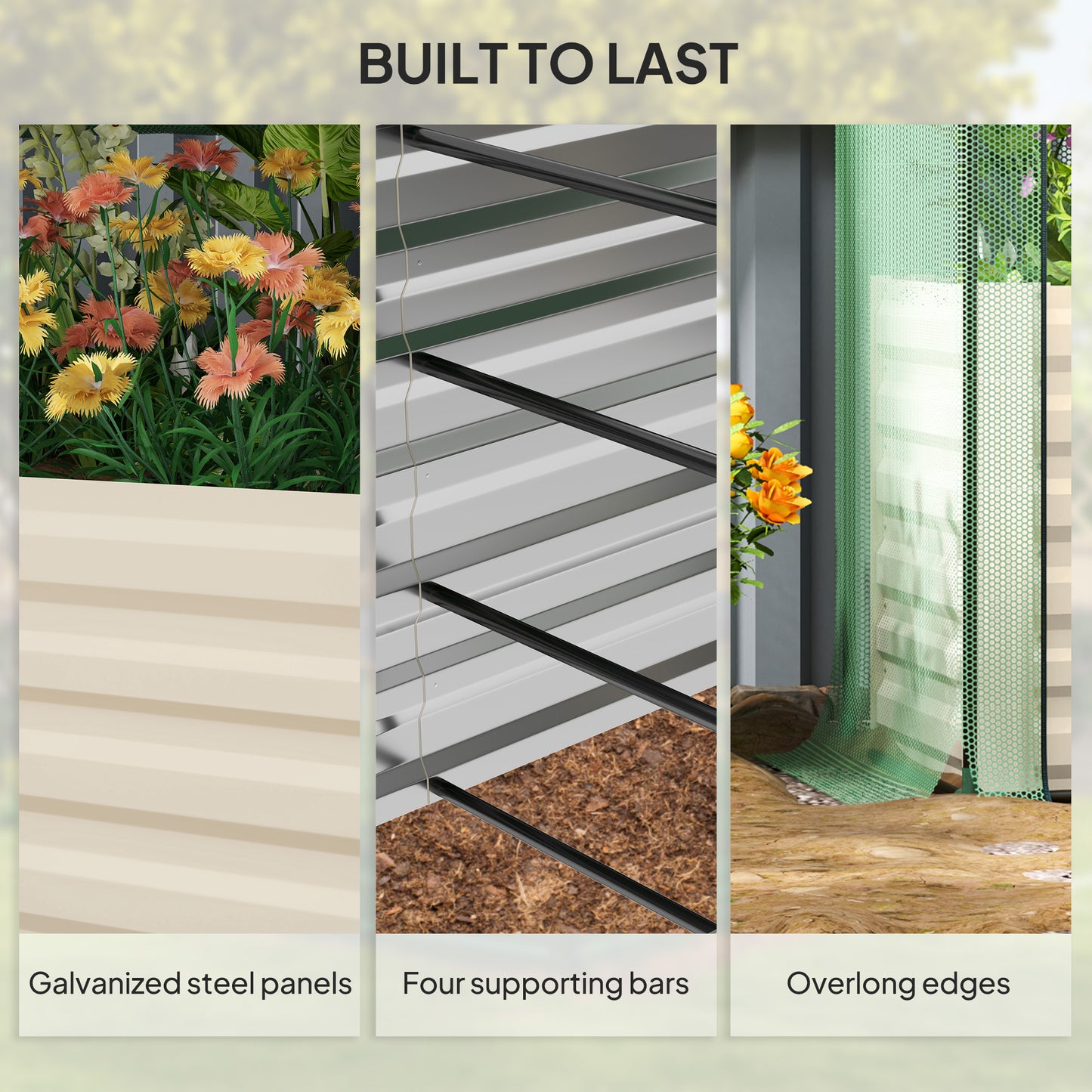 Galvanized Steel Raised Garden Bed with Crop Cage & Shade Cloth - Beige