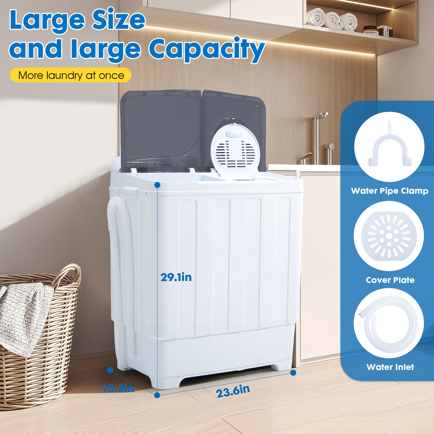 Grey28lbs Portable Washing Machine With 18lbs Wash And 10lbs Spin,
