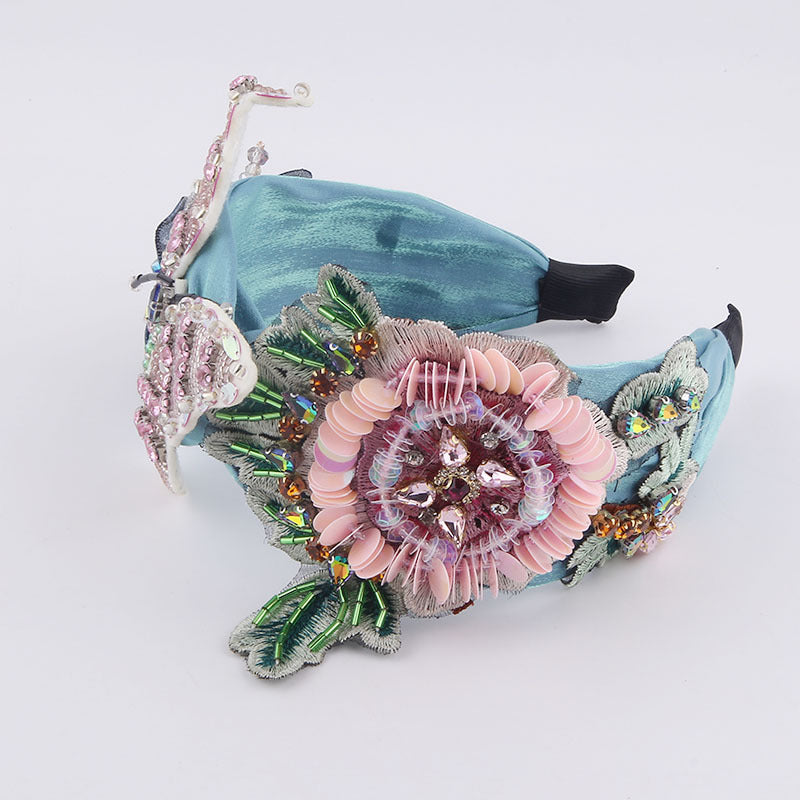 Fashion Flannel Butterfly Headband with Sequin Flower - Multiple Colors