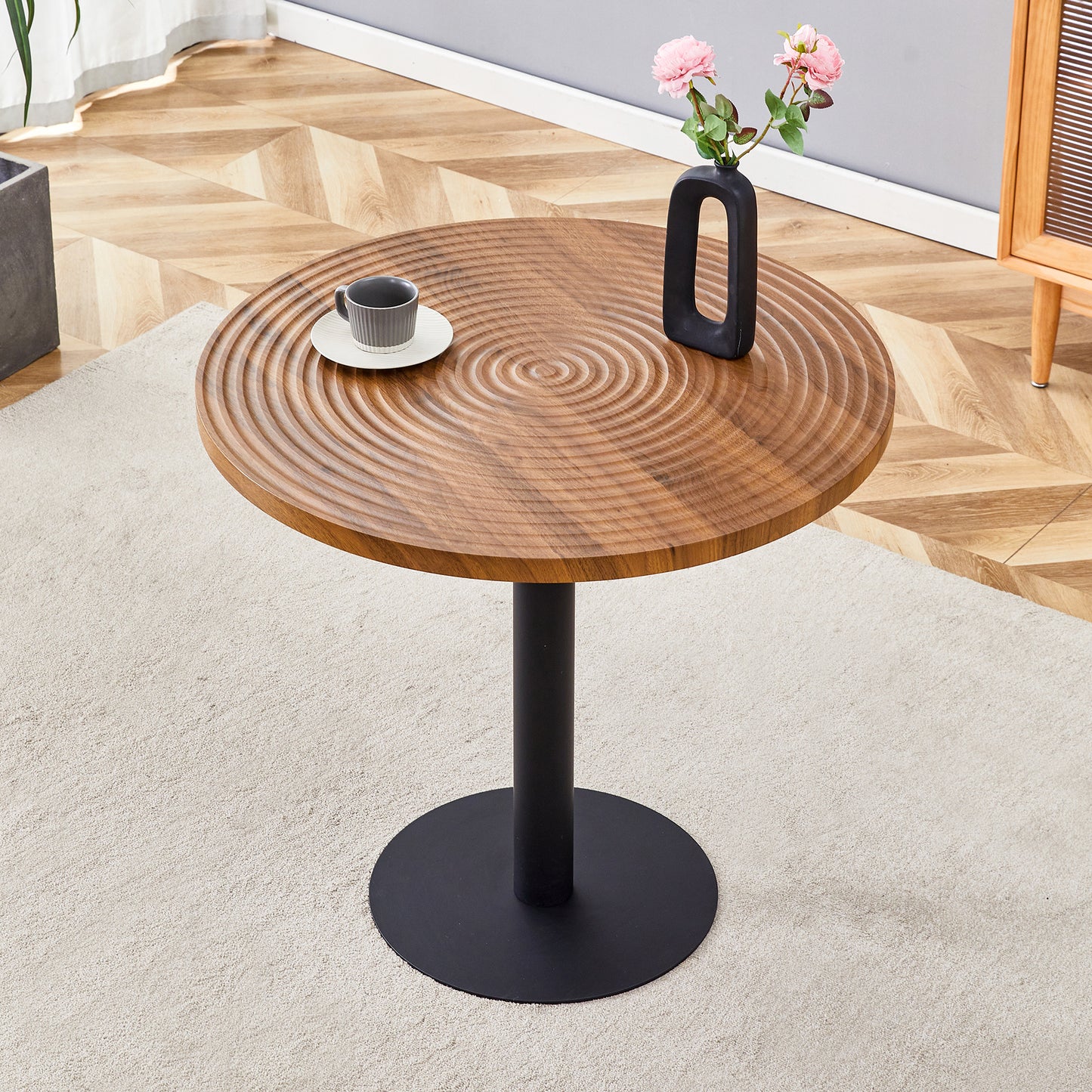 31.5 Inch Dark Wood Grain Round Dining Table - Suction Molding