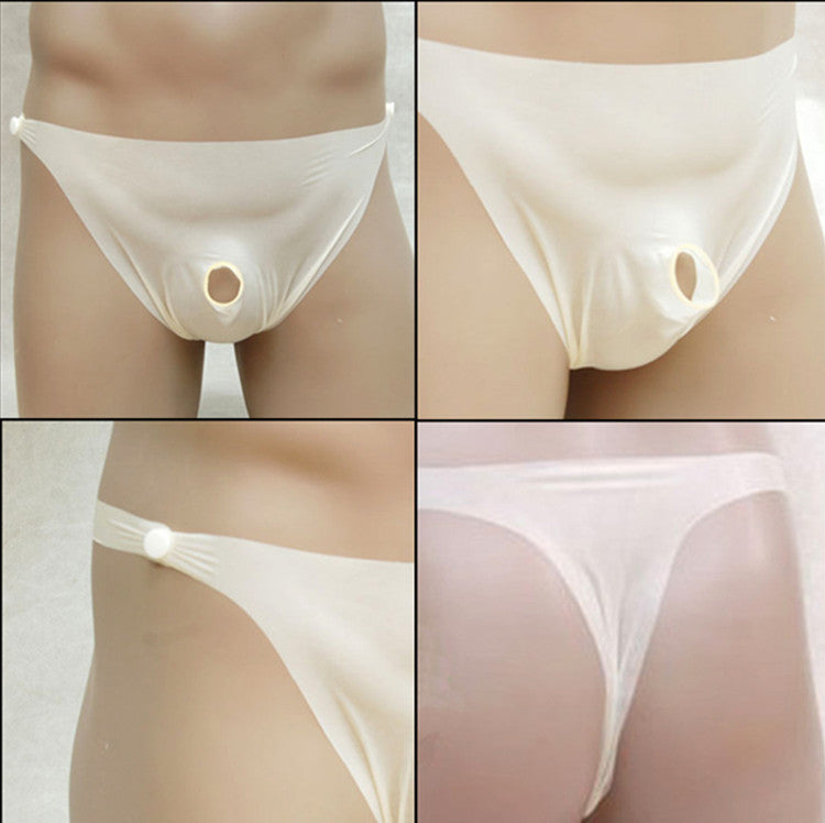 Men's Rubber Latex T-Back Anti-Fluid Support Briefs Yellow Average Size