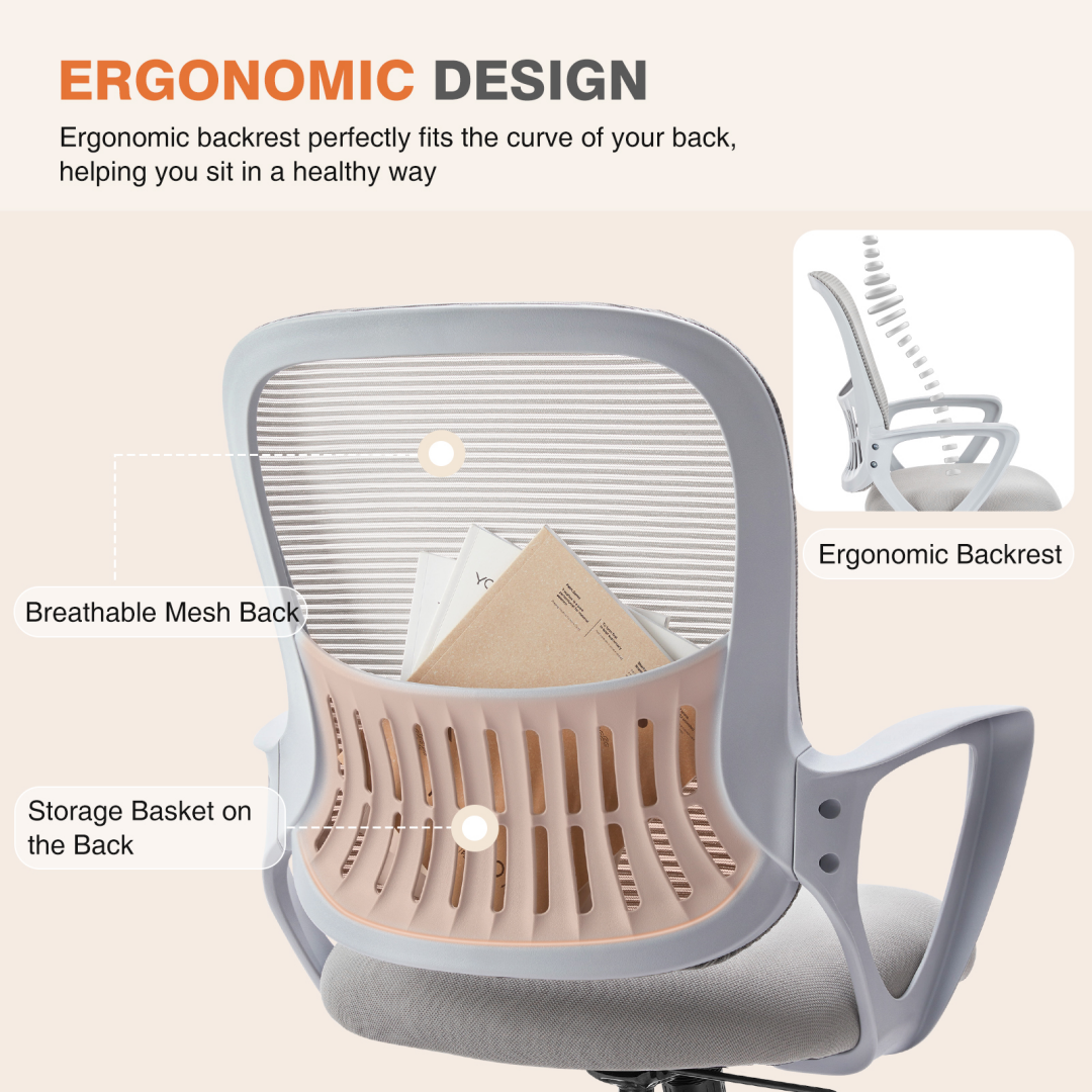 Ergonomic Mid Back Office Chair with Lumbar Support - Grey
