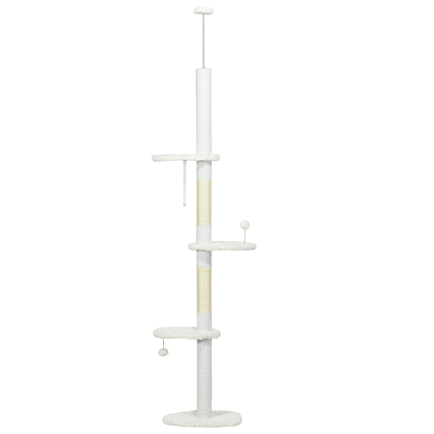 Adjustable Floor-to-Ceiling Cat Tree with Cloud Perches and Sisal Posts - White