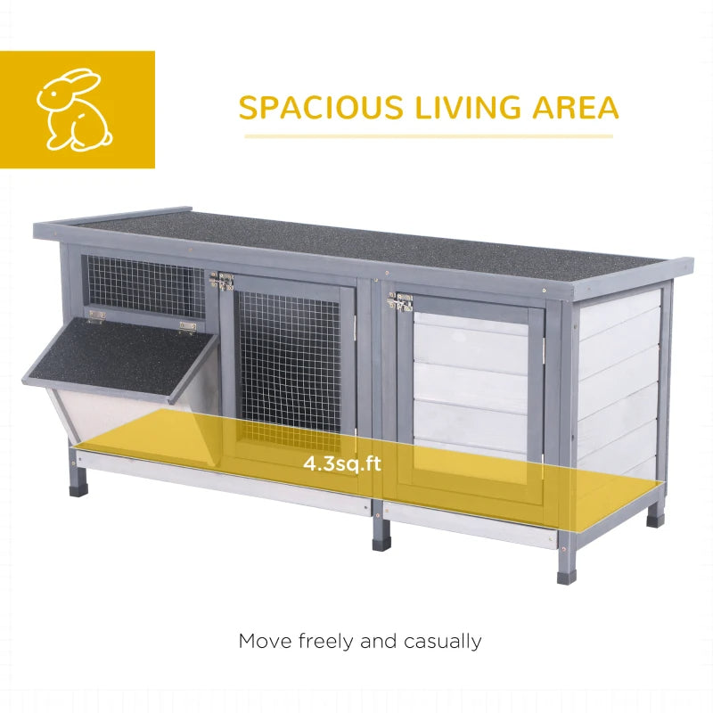 Wooden Rabbit Hutch with Waterproof Roof & Feeding Trough for Small Animals