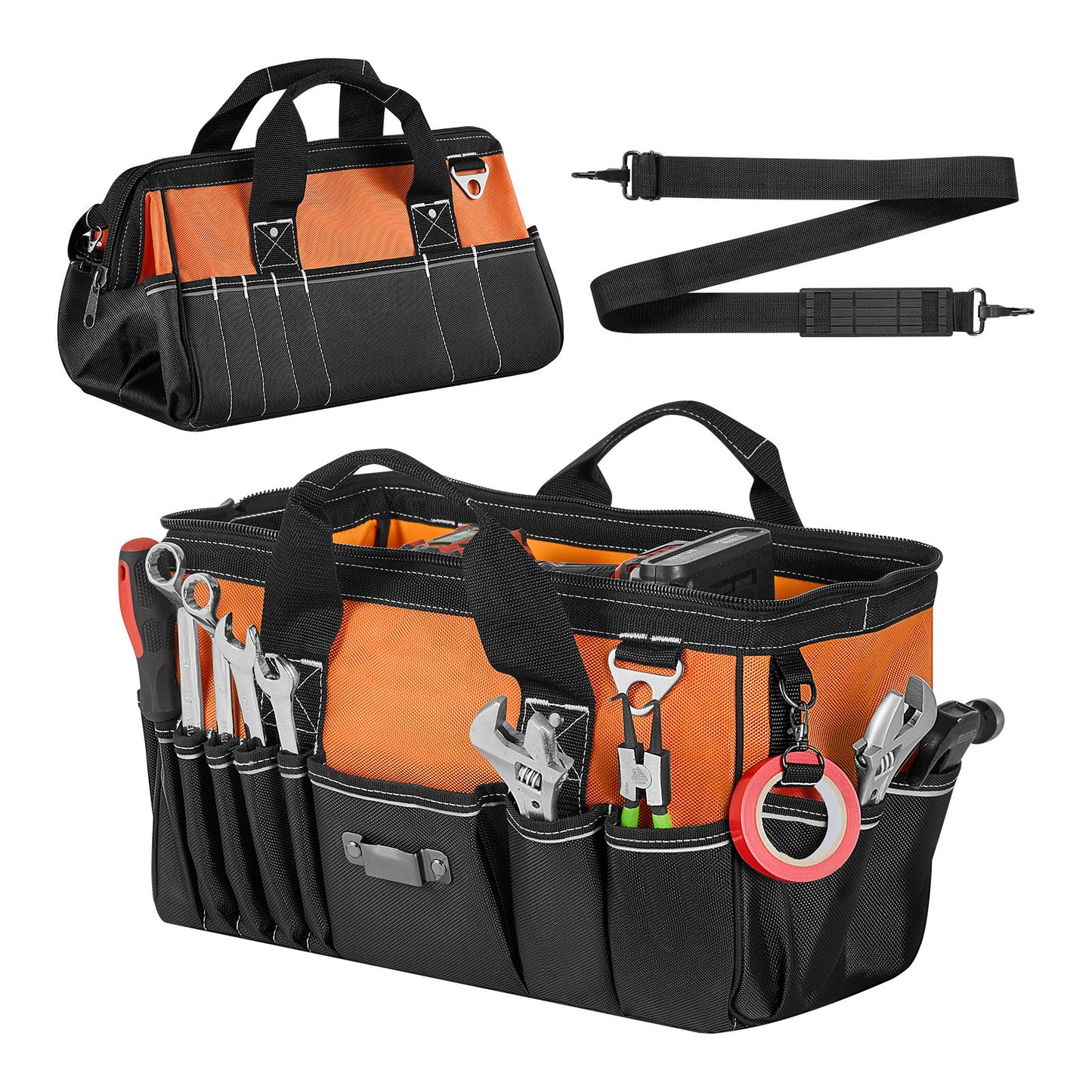 15.7-Inch Portable Tool Bag with 33 Pockets, Soft Handle & Adjustable Strap