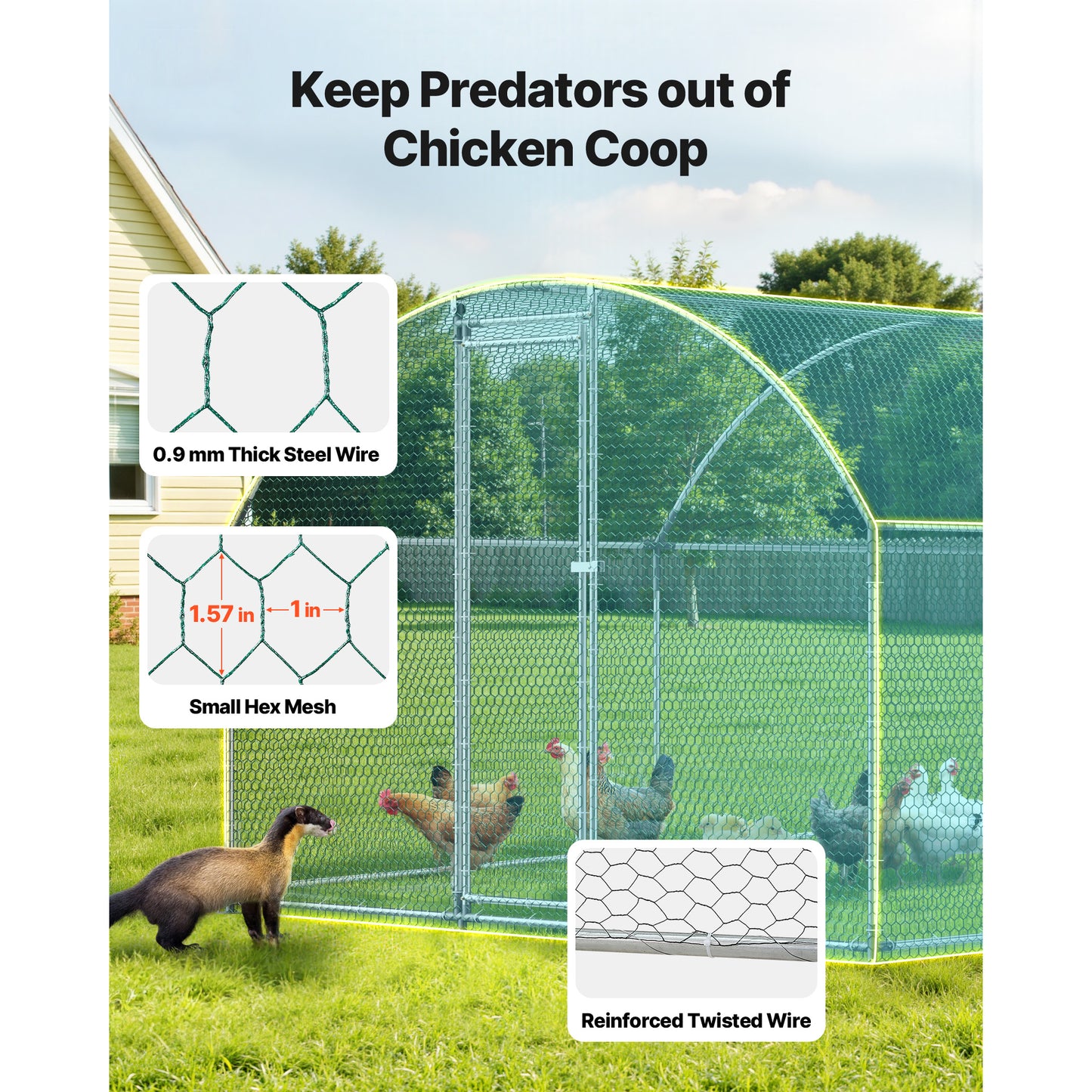 Large Metal Chicken Coop with Waterproof Cover & Dome Roof - Outdoor Poultry Pen for Backyard Farm