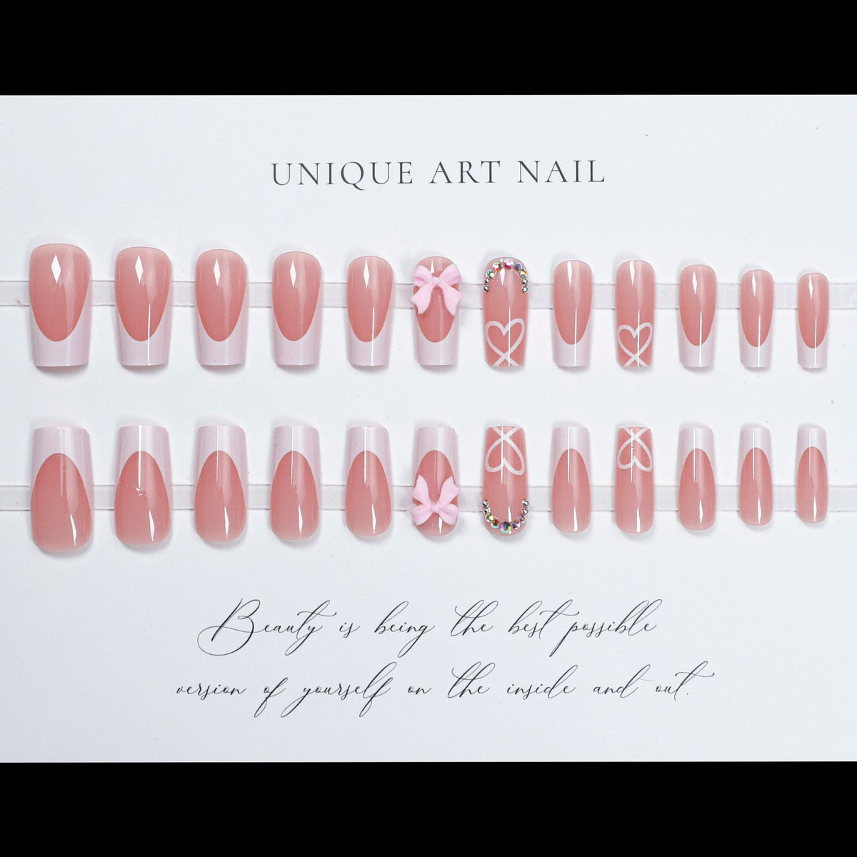 Colorful Nail Sticker Set with Bow & Crystal Designs for Ladies - French Style, 24 Pieces
