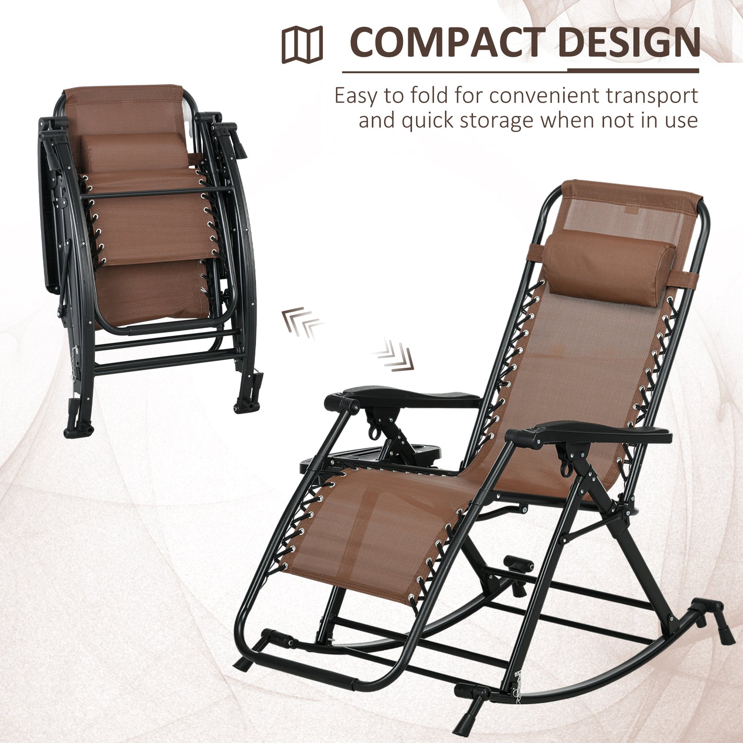 Zero Gravity Rocking Chairs - Set of 2 Foldable Lounge Chairs with Cup Holder - Brown