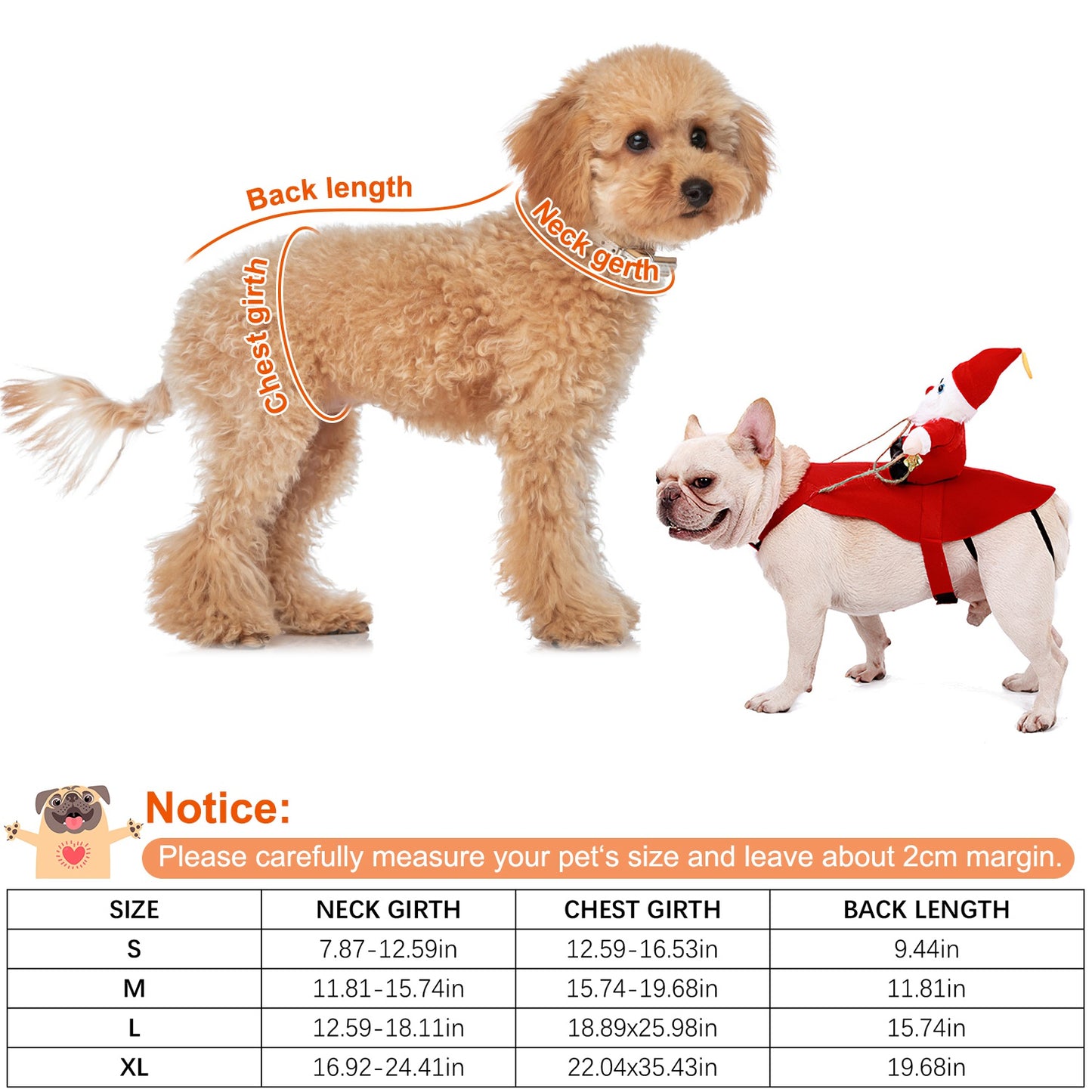 Pet Christmas Costume Red Winter Coat with Bell for Dogs & Cats - Multiple Sizes