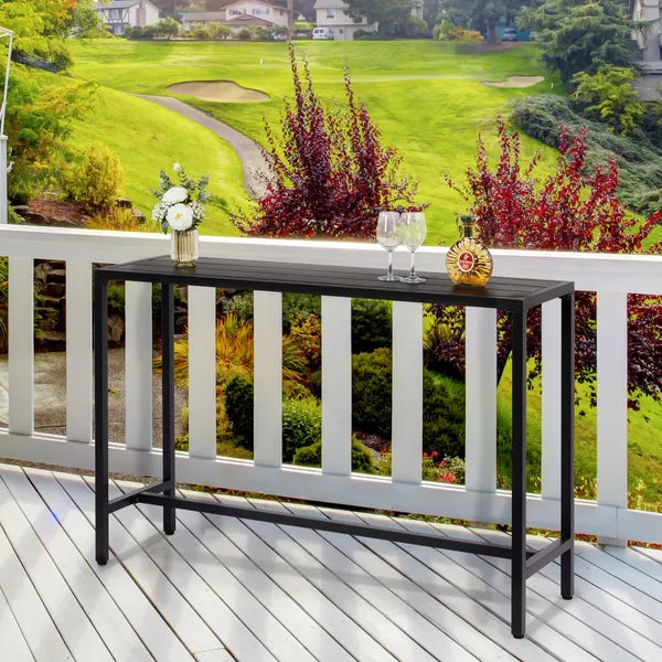 55" Outdoor Bar Table with Adjustable Feet - Black