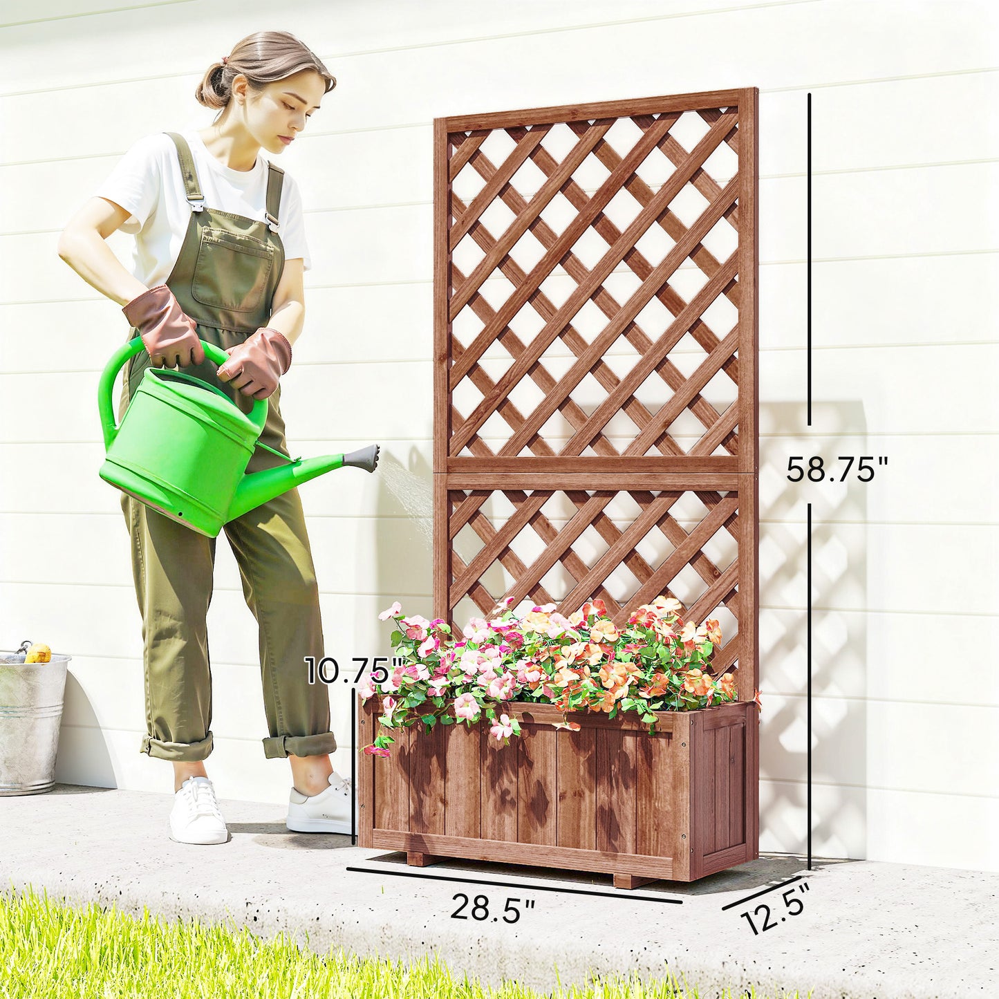 Wooden Raised Garden Bed with Trellis - Outdoor Planter Box, Orange 820x820x85mm