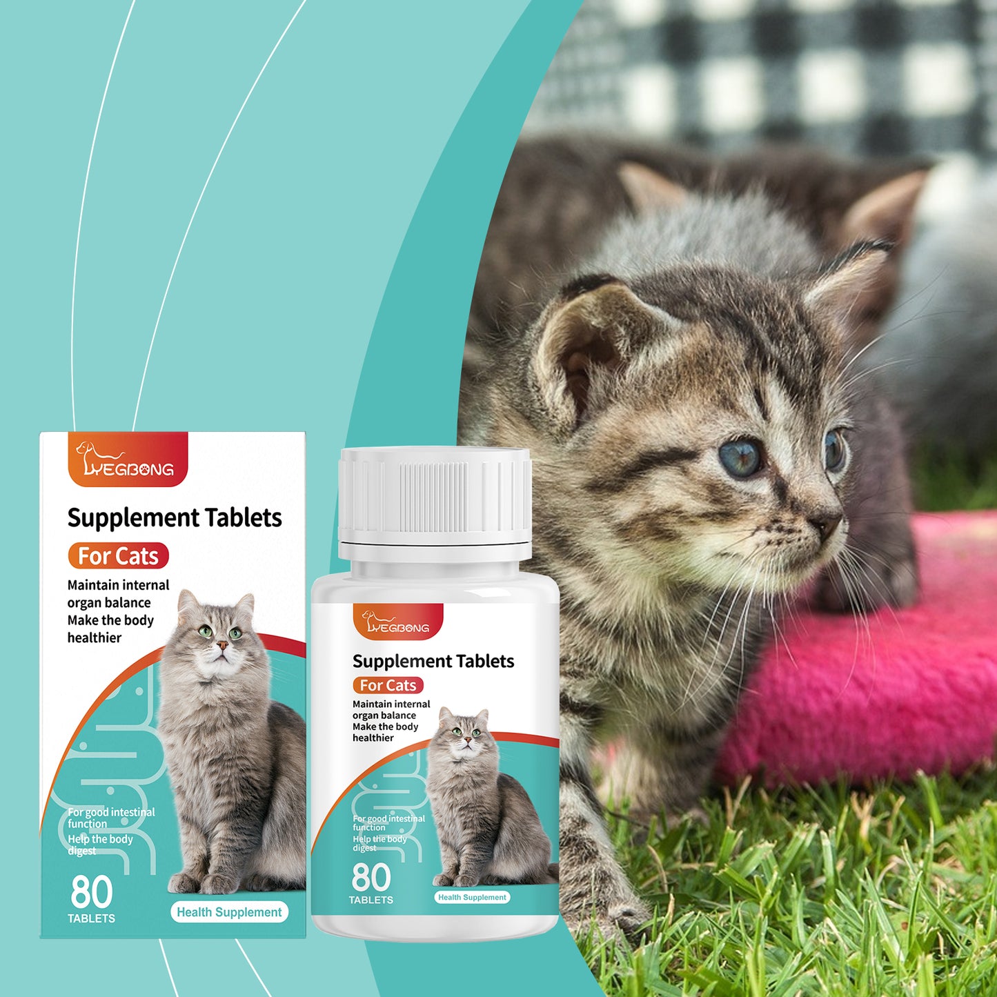 Cat Probiotic Supplement Tablets for Digestive & Immune Support - 80 Count