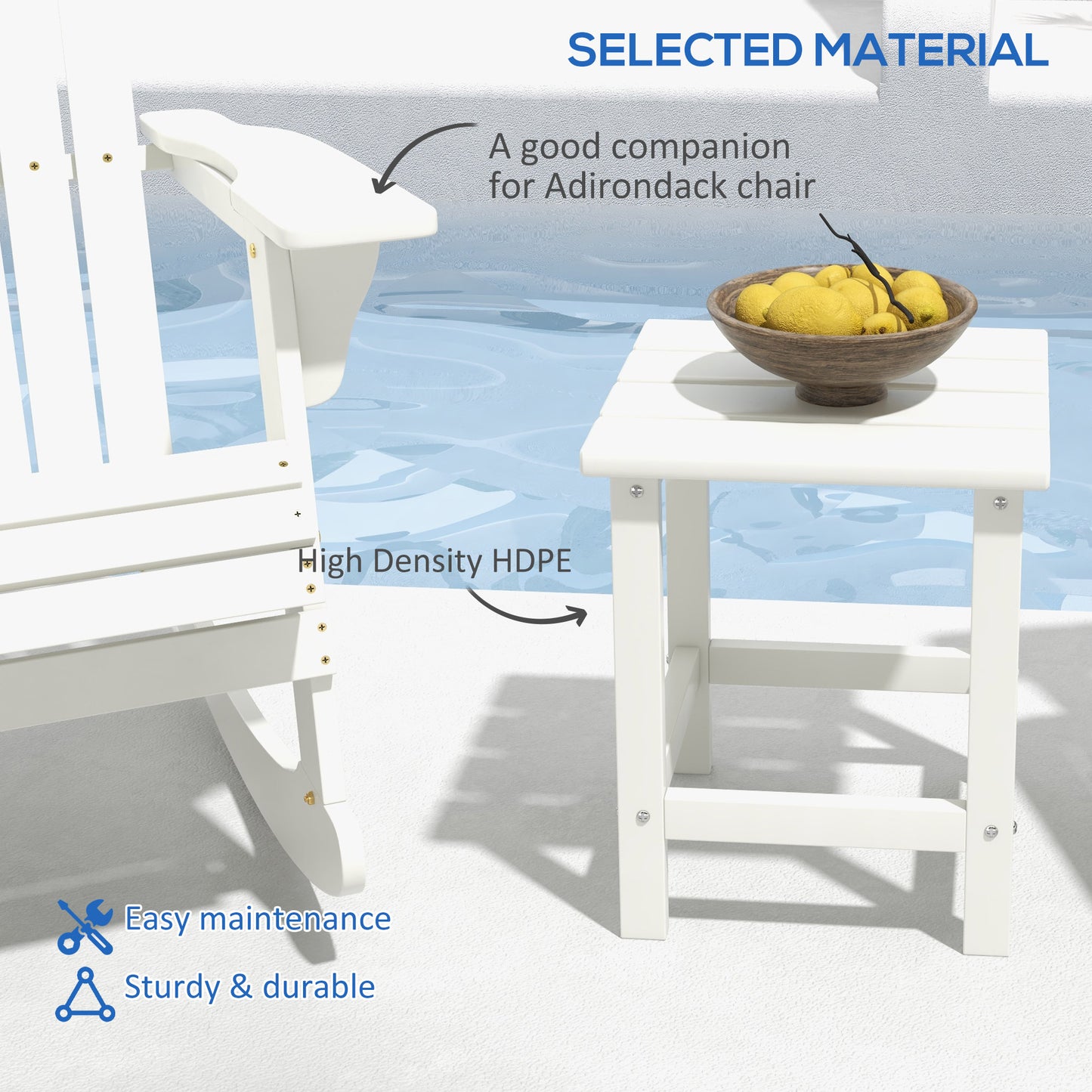 Adirondack Side Table - 15" Weather Resistant Outdoor HDPE - White