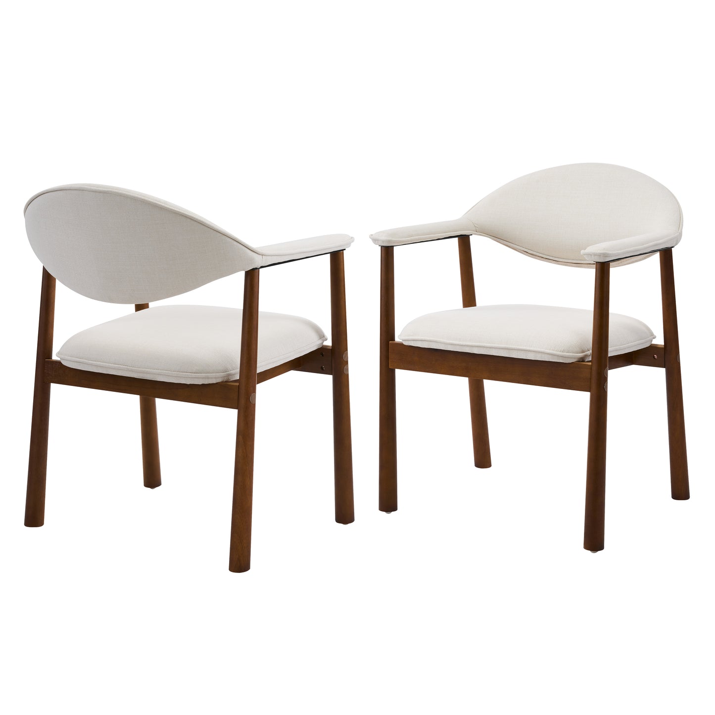 Upholstered Dining Chairs Set of 2 - Beige Fabric & Walnut Wood