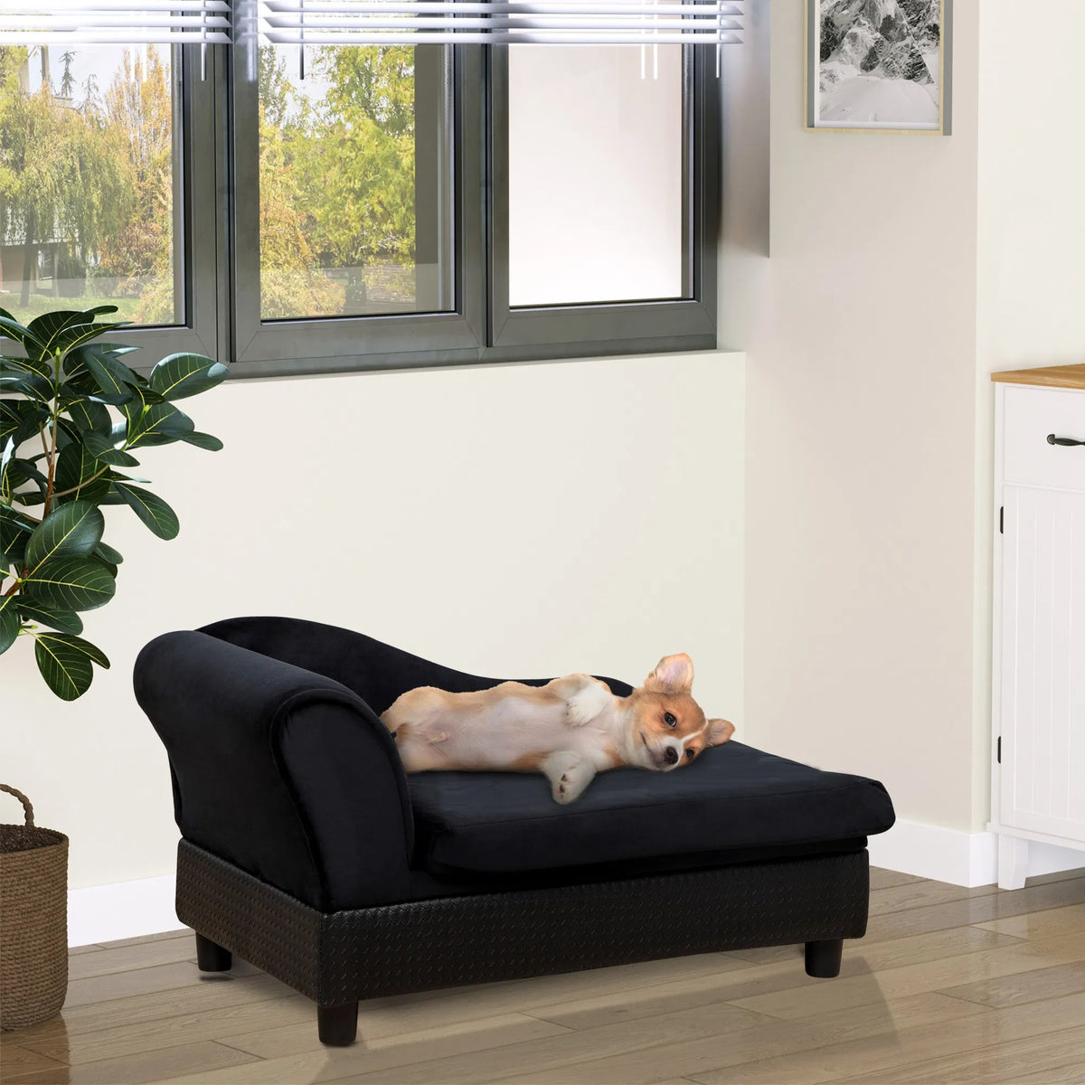 Small Dog Bed with Hidden Storage and Foam Cushion - Modern Pet Sofa, Black