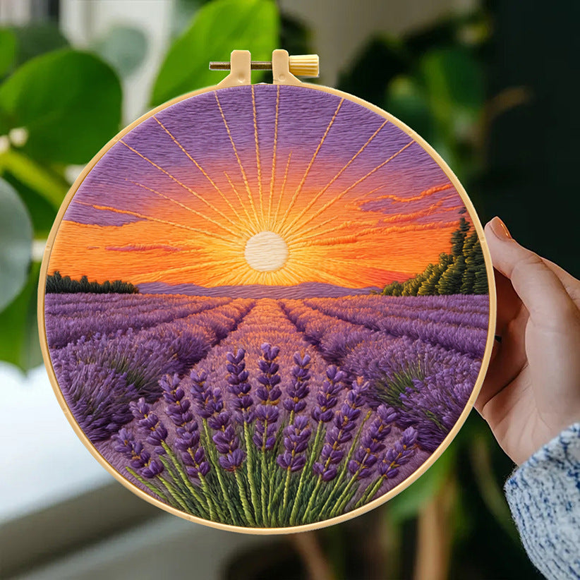 Lavender Embroidery Kit for Home Decor - Cotton Fabric, 29x29 cm